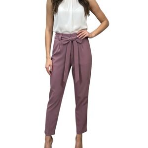 Express Straight Leg Paperbag Mauve Belted Trousers